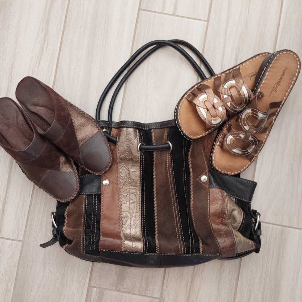 White Mountain Nwob Multi Brown Patchwork Leather… - image 7